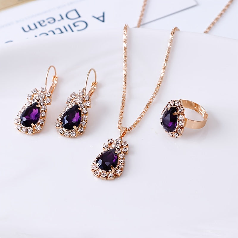 Complete Your Bridal Look with our Shiny Jewelry Set - Pendant Necklace, Drop Earrings