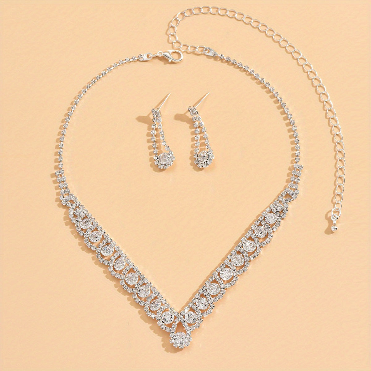 Elegant Rhinestone V-Shaped Necklace and Earrings Set - Perfect for Parties and Special Occasions