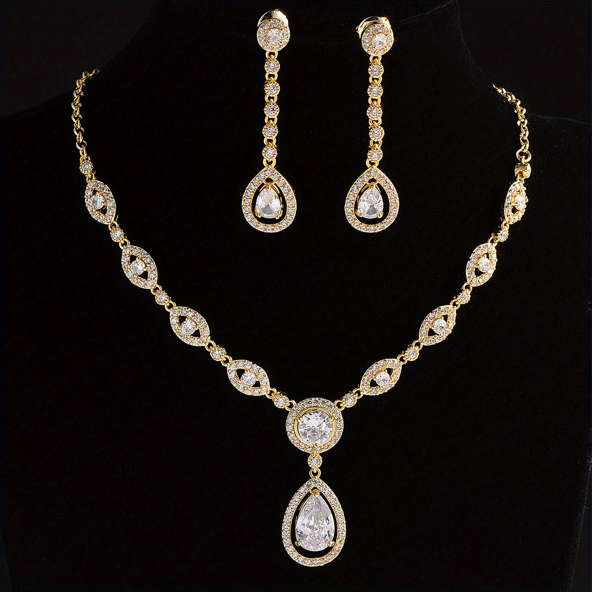 Elegant Water Drop Zircon Jewelry Set - 18K Gold Plated Earrings and Necklace for Women and Girls