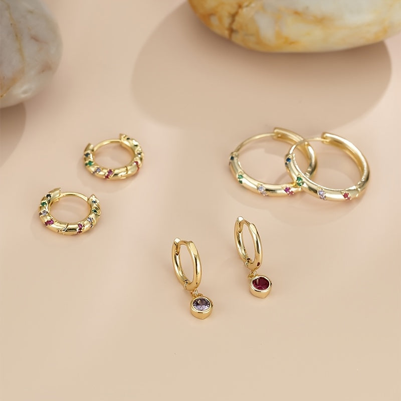 Three Pairs Of Cubic Zirconia Earrings, Tiny Cartilage Earrings, Pierced Party Favors