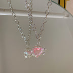 Y2K Style Pink Love Heart Zircon Necklace Punk Design Ear Decoration For Women Girls