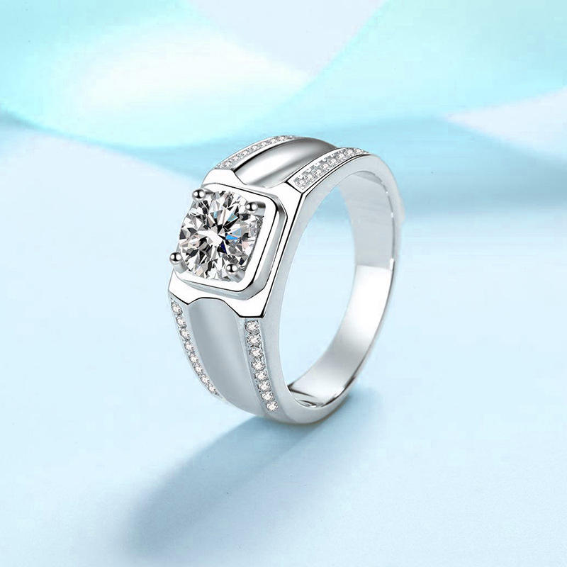 Dazzling 1 Carat Moissanite Men's Engagement Ring in 925 Sterling Silver - D Color, VVS Clarity