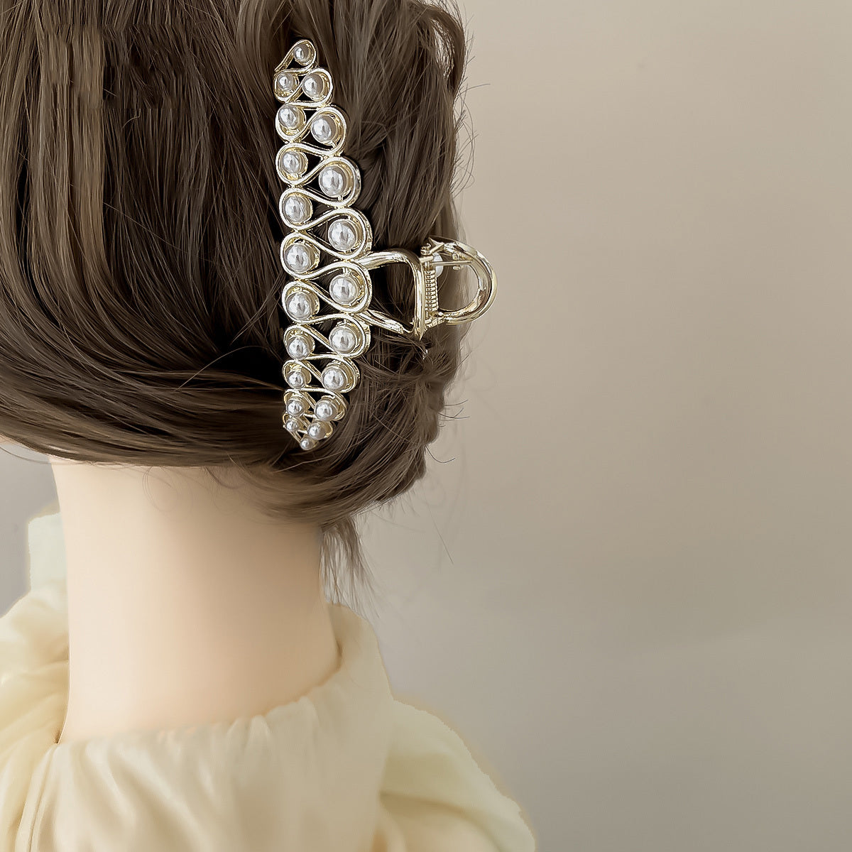 Add Some Sparkle to Your Hair with Our Beautiful Pearl and Metal Hair Claw Clip - Large Size