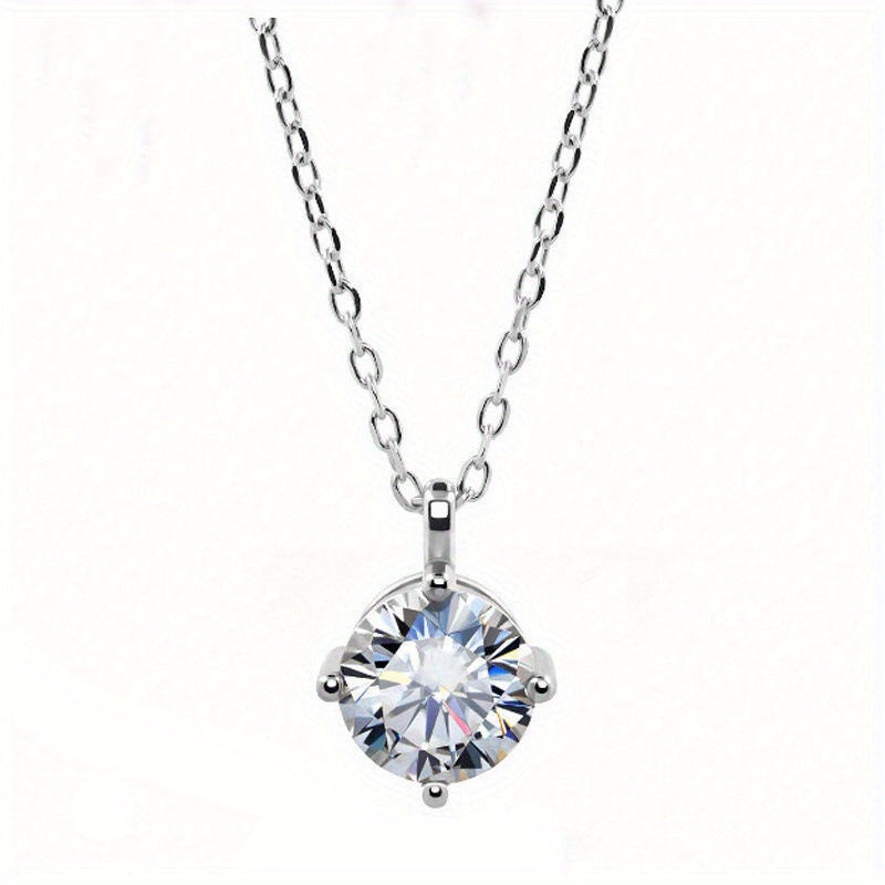 1pc Stunning 1/2ct Round D Color VVS Moissanite Necklace - Classic 925 Sterling Silver with 18k Gold Plating and 4 Claw Setting - Sparkling VVS D Diamond Pendant for a Timeless Look