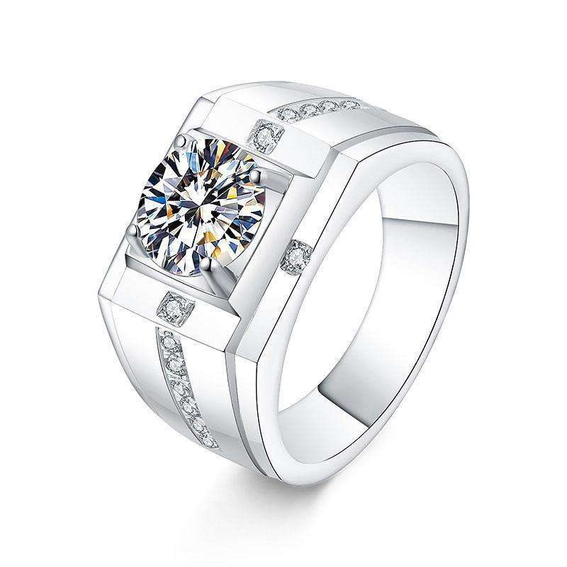 1pc Men's 1 Carat D Color VVS Moissanite Titanium Ring with Zircon Inlay - Hot Selling Jewelry
