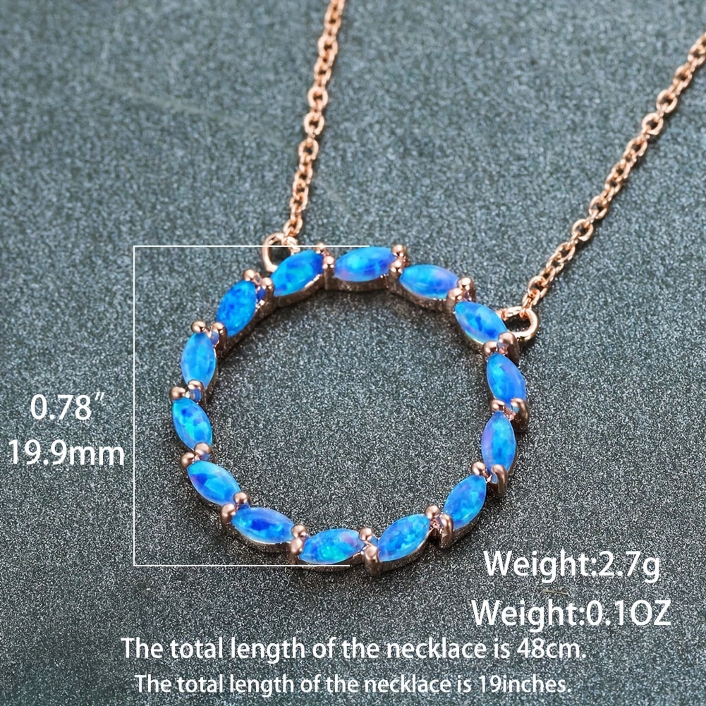 18K Gold Plated Hollow Circle With Opal Pendant Necklace, Simple Minimalist Style Neck Decoration For Girls