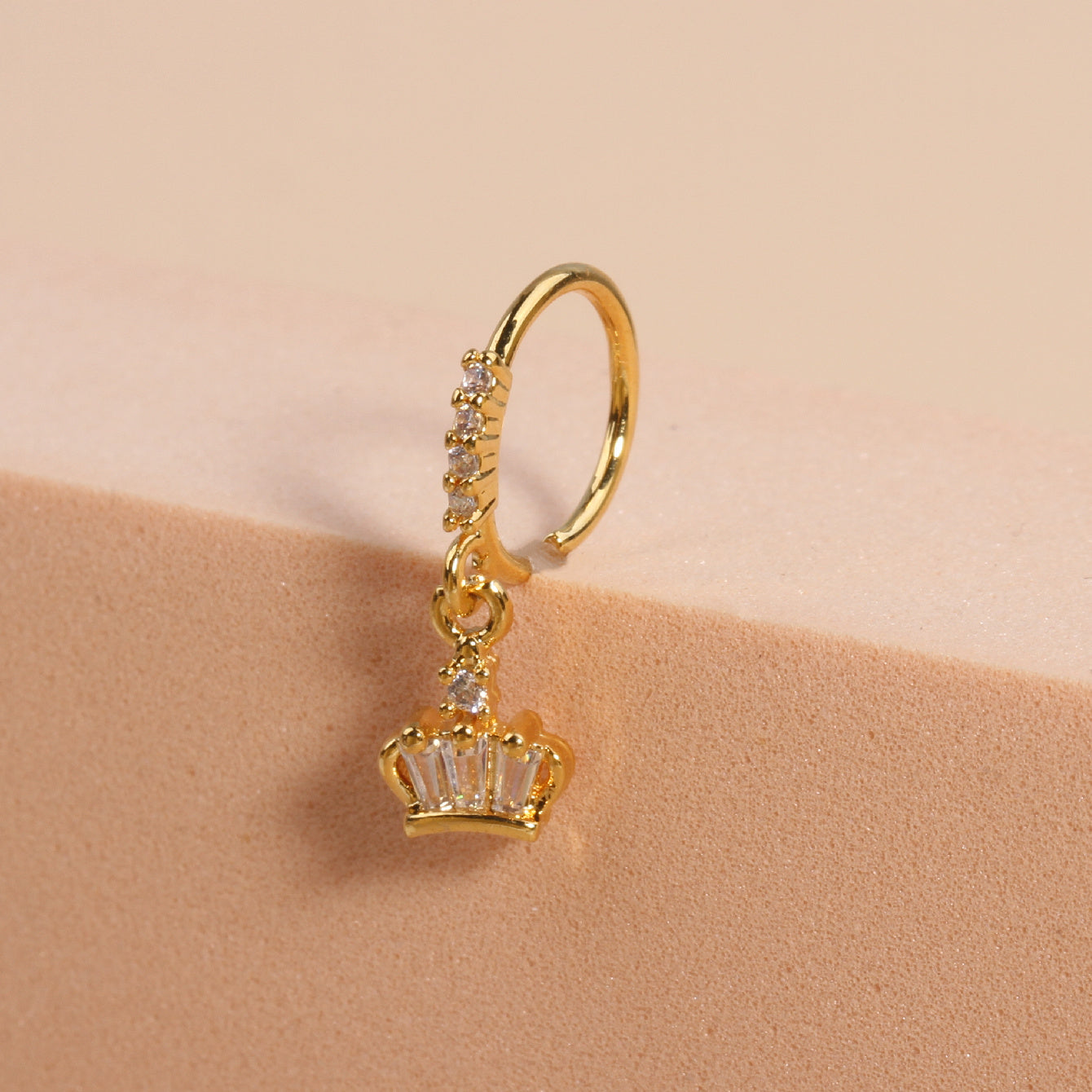 Add a Royal Touch to Your Look with 1pc Shiny Zircon Crown Dangle Nose Ring - Perfect Body Piercing Jewelry
