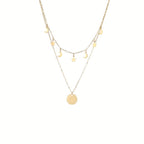 Golden Alloy Round Pendant Double Layer Star & Moon Women's Alloy Necklace