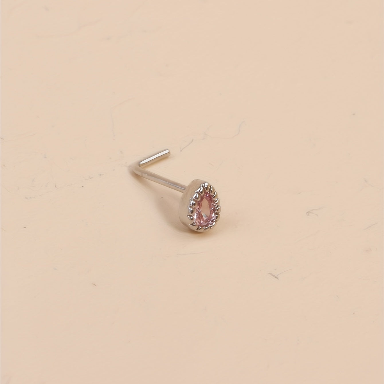 1PC Water Drop Shape Nose Nail Ring Inlaid Pink Zircon Personality L Shaped Nose Studs Women Body Piercing Jewelry