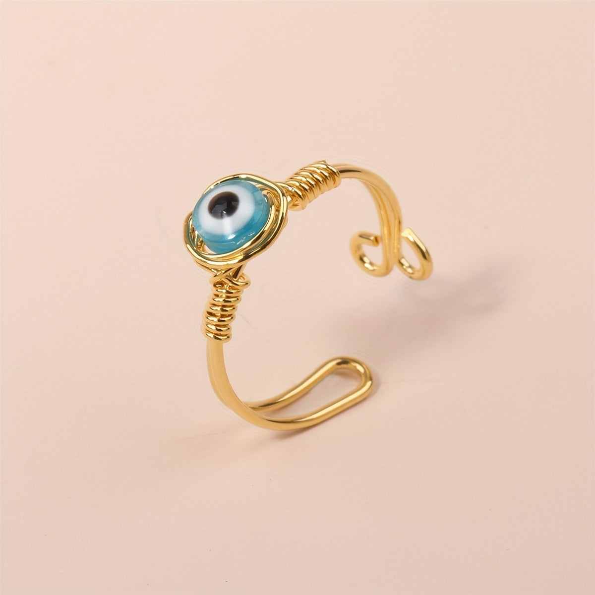 1Pc Evil Eye Ring Wire Wrapped Glass Bead Ring For Female Protection Lucky Jewelry Girlfriend Birthday Gift