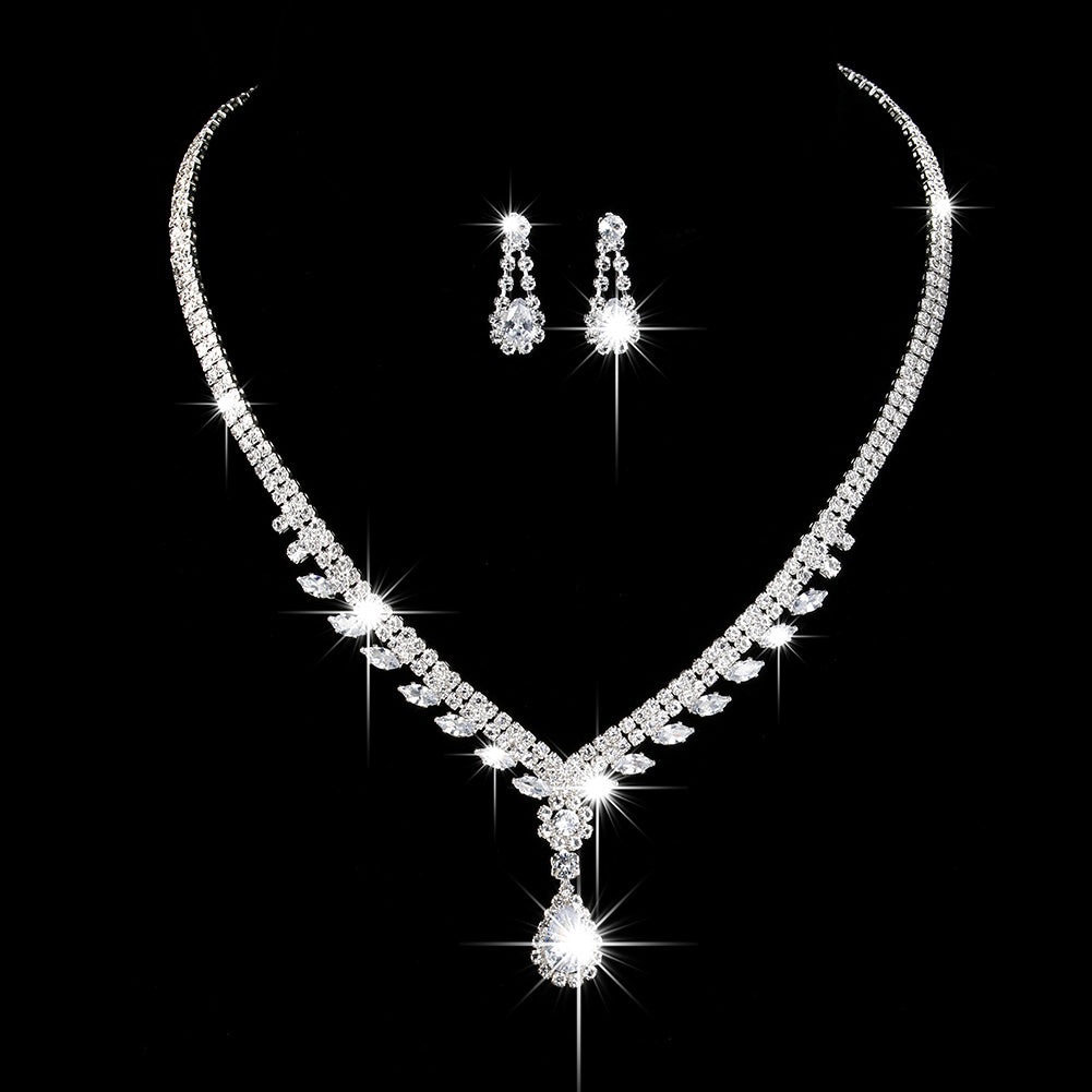 2pc Elegant Zirconia Crystal Wedding Bridal Jewelry Set - Necklace and Earrings for Parties and Special Occasions