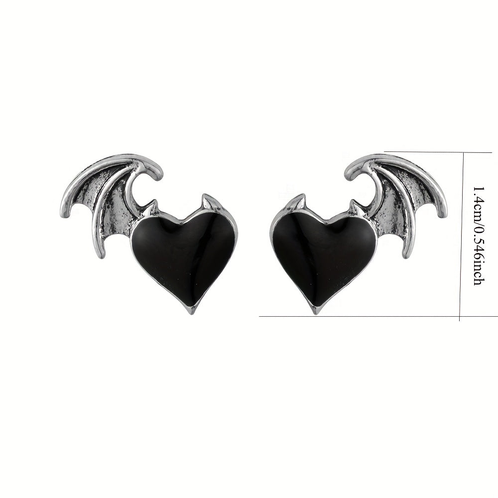 Gothic Devil's Wings Heart-Shaped Earrings: Add a Touch of Darkness to Your Look!
