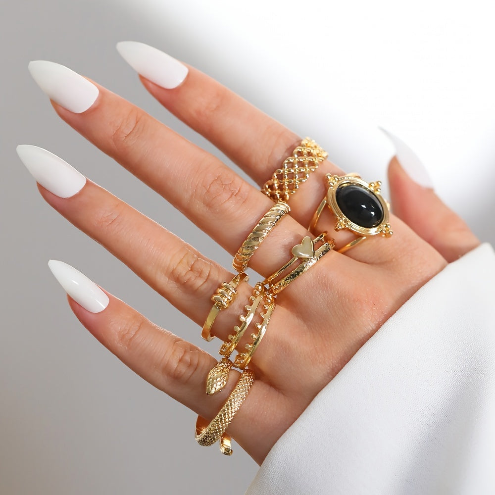 Make a Bold Statement with 8pcs Exaggerated Golden Snake Twist Ring Set - Perfect Valentine's Day Gift for Her!