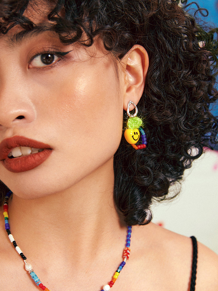 LB Hand Crochet  "Rainbow Smiley Heart" Earrings LOJL89