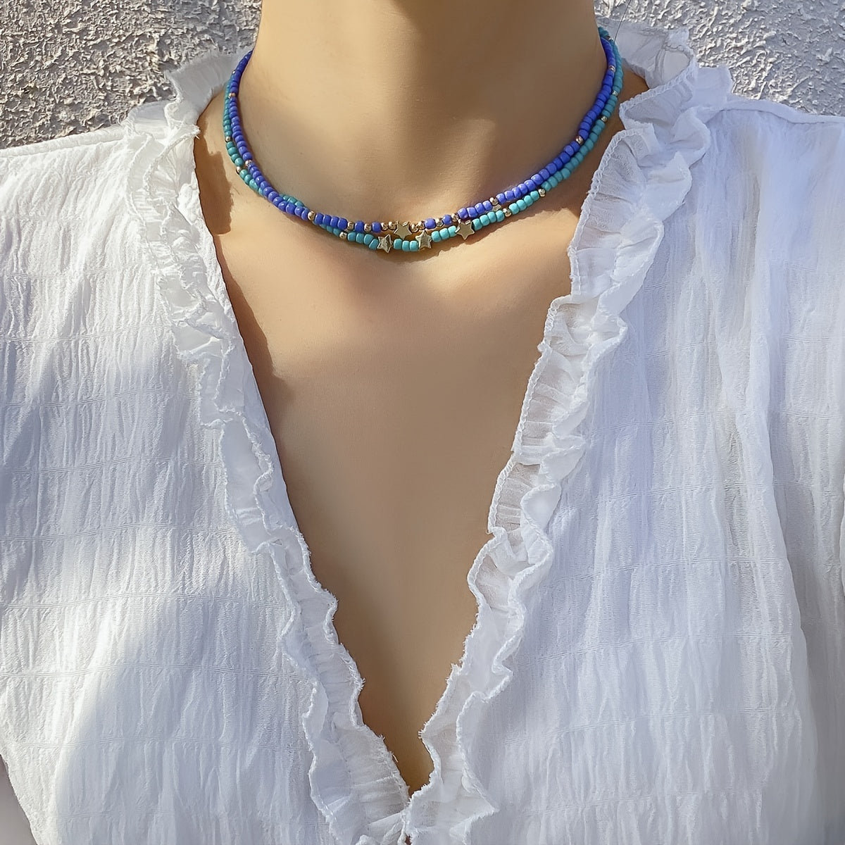 Simple Handmade Beaded Necklace Vintage Colorful Star Necklace 1pc Holiday Style