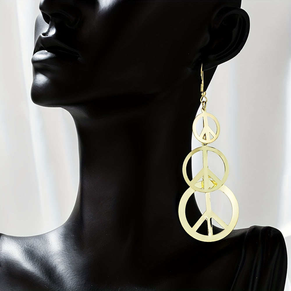 Golden / Silvery Peace Symbol Long Dangle Earrings Hip Hop Style Alloy Jewelry Delicate Female Gift