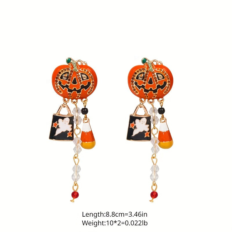 Halloween Pumpkin Head Ghost Pendant Earrings, Creative Cool Exaggerated Female Earrings