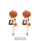 Halloween Pumpkin Head Ghost Pendant Earrings, Creative Cool Exaggerated Female Earrings