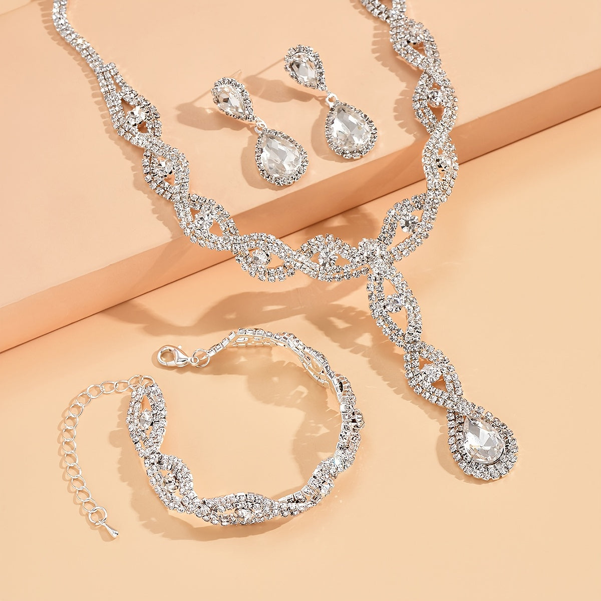 3pcs Elegant Zircon Jewelry Set - Silver Plated Necklace, Earrings, and Bracelet for Weddings, Engagements, and Birthdays - Perfect Gift for Women and Girls