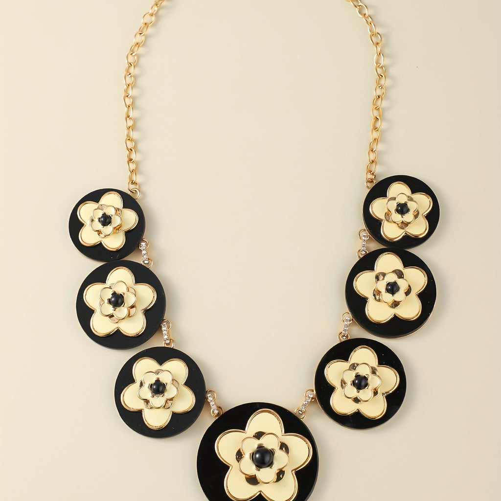 Personality Seven Flower Pendant Necklace, Vintage Style Clothing Accessories Statement Necklace Jewelry Gift