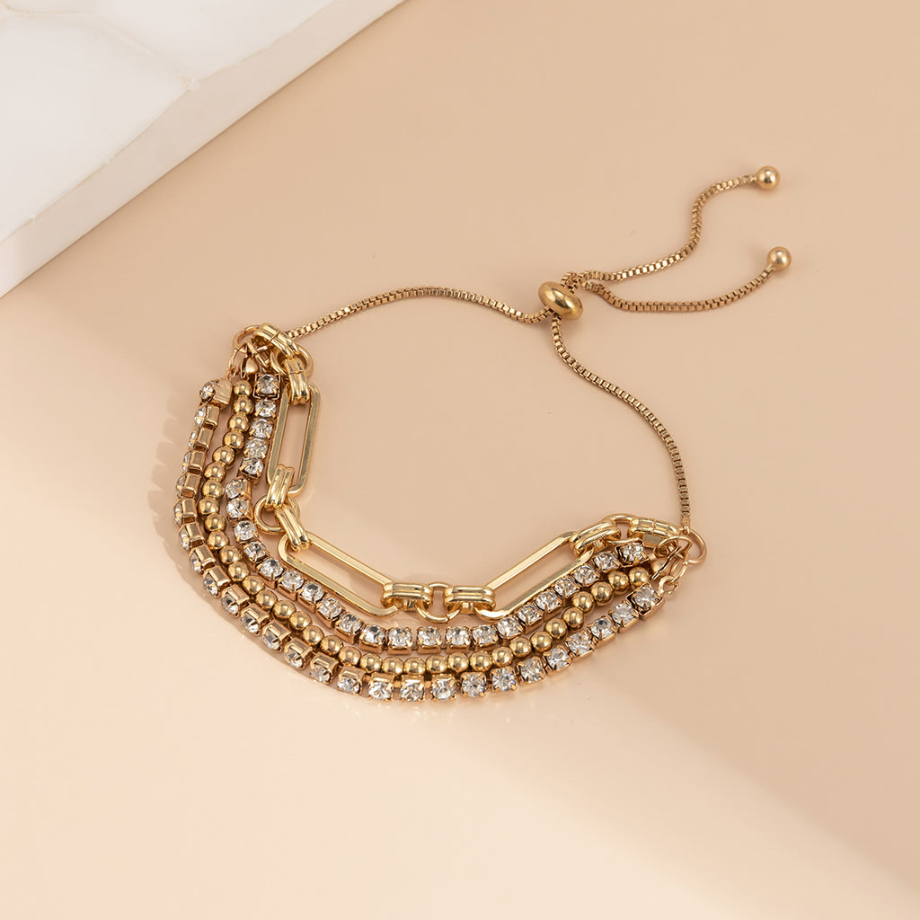 Rhinestones Geometric Cutout Multilayer Beaded Bracelet 1pc Gorgeous Fashion
