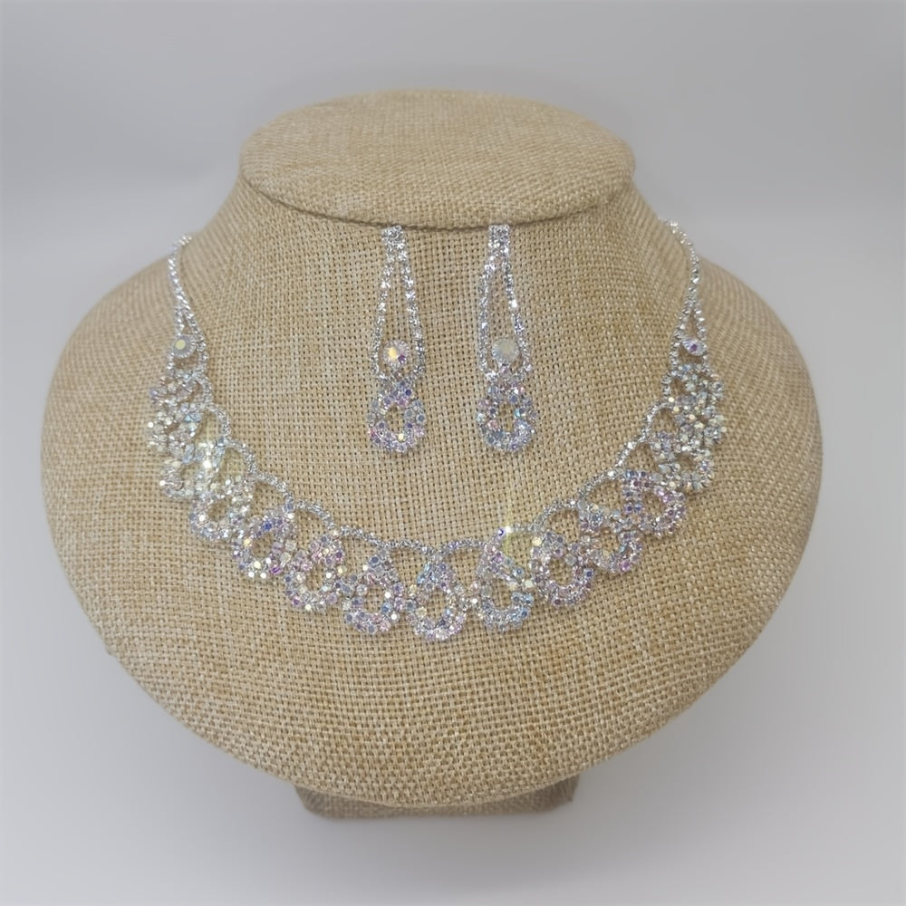 Elegant Water Drop Rhinestone Jewelry Set with Tassel Necklace and Dangle Earrings - Perfect for Parties, Clothing Accessories, and Valentine's Day Gifts for Women