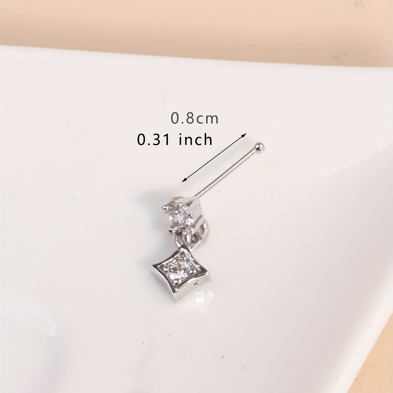Inlaid Square Shape Zircon Pendant Nose Stud Ring For Women Body Piercing Jewelry