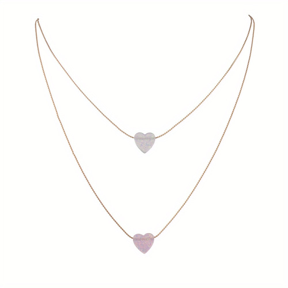 Acrylic Love Heart Pendant Double Layer Stacking Alloy Necklace For Women Girls