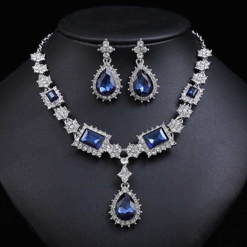 Faux Ruby Jewelry Set With Water Drop Shape Synthetic Gems Pendant Necklace & Dangle Earrings Set Jewelry Gift