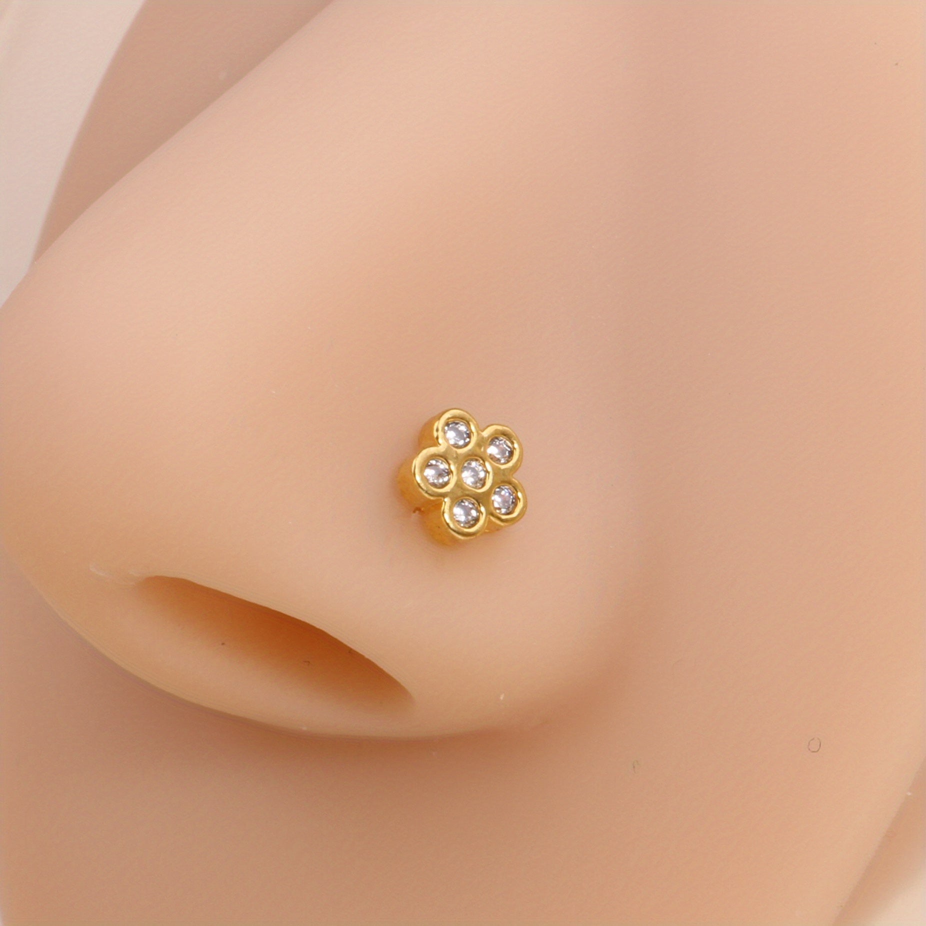 Nose Stud Rings L Shape Cubic Zirconia Flower Shape Nose Studs Piercing Jewelry For Women Men