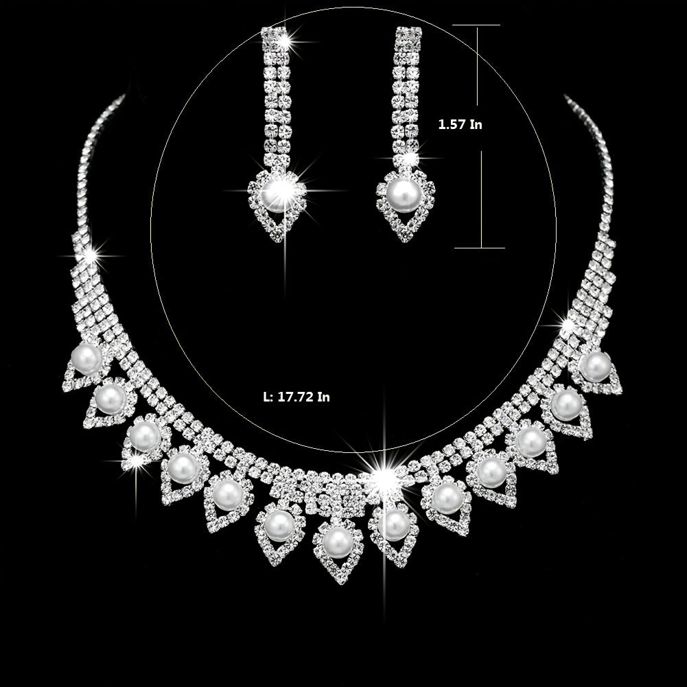Elegant Faux Pearl and Rhinestone Necklace and Earring Set for Parties and Special Occasions