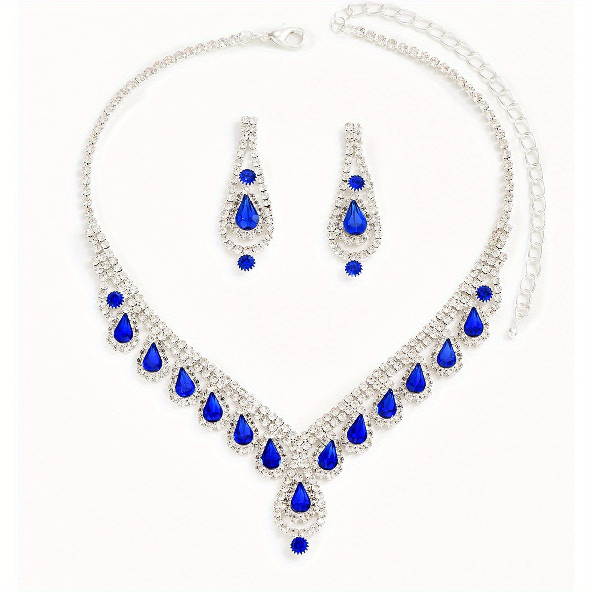 Elegant Jewelry Set with Shiny Synthetic Gems - Pendant Necklace and Drop Earrings