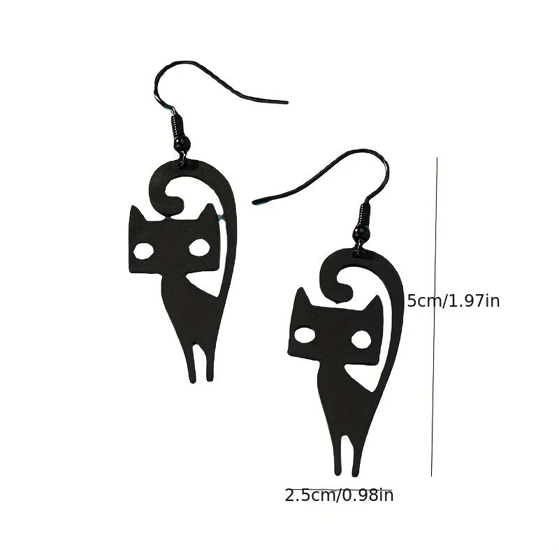 Punk-Style Cat Earrings: Fun and Funky Black Kitten Dangle Earrings for Women and Girls