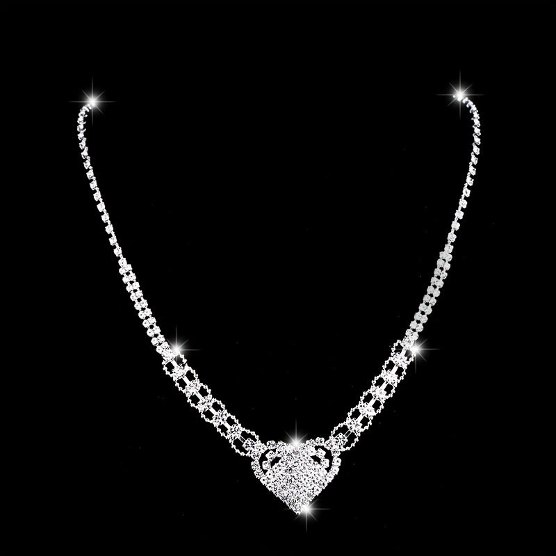 Elegant Rhinestone Heart Jewelry Set for Weddings - Necklace and Earrings for Brides and Bridesmaids