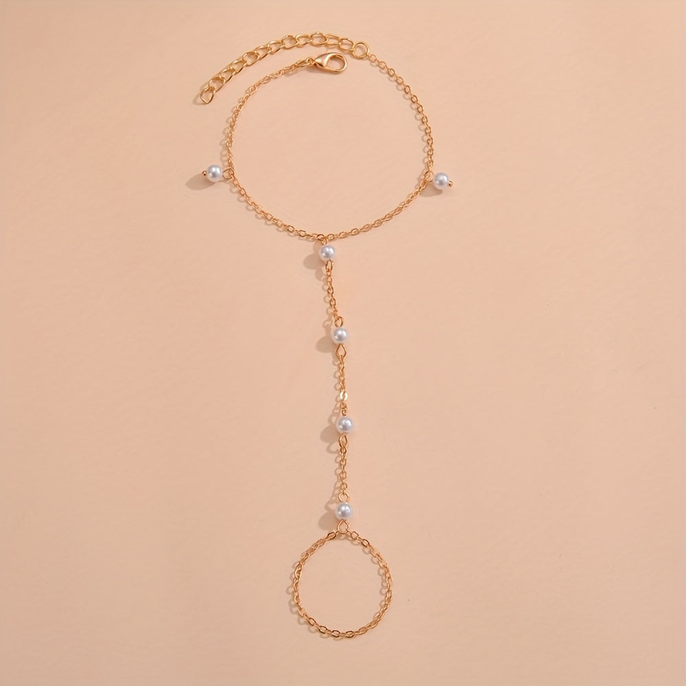 Stylish Trendy Mittens Faux Pearl Alloy Bracelet Female Accessories
