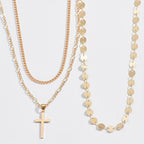 2pcs Cross & Round Disc Pendant Necklace
