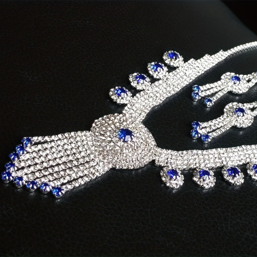 Elegant Royal Blue Zircon Necklace and Earrings Set - Perfect for Weddings and Special Occasions