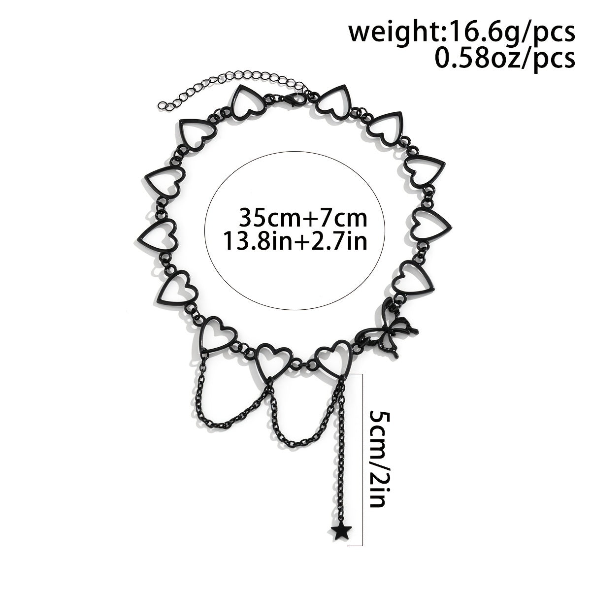 Punk Style Hollow Heart Choker Necklace With Star Shape Pendant Hollow Chain Tassel Adjustable Neck Jewelry Decoration For Women & Girls Party Clothings Accessories