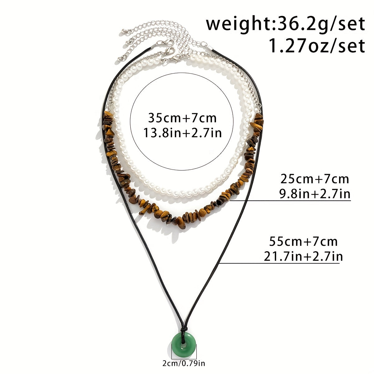 3pcs Vintage Stone Mixed Faux Pearl Wax Thread Vacation Beach Vacation Decor Necklace For Women Girls Gift