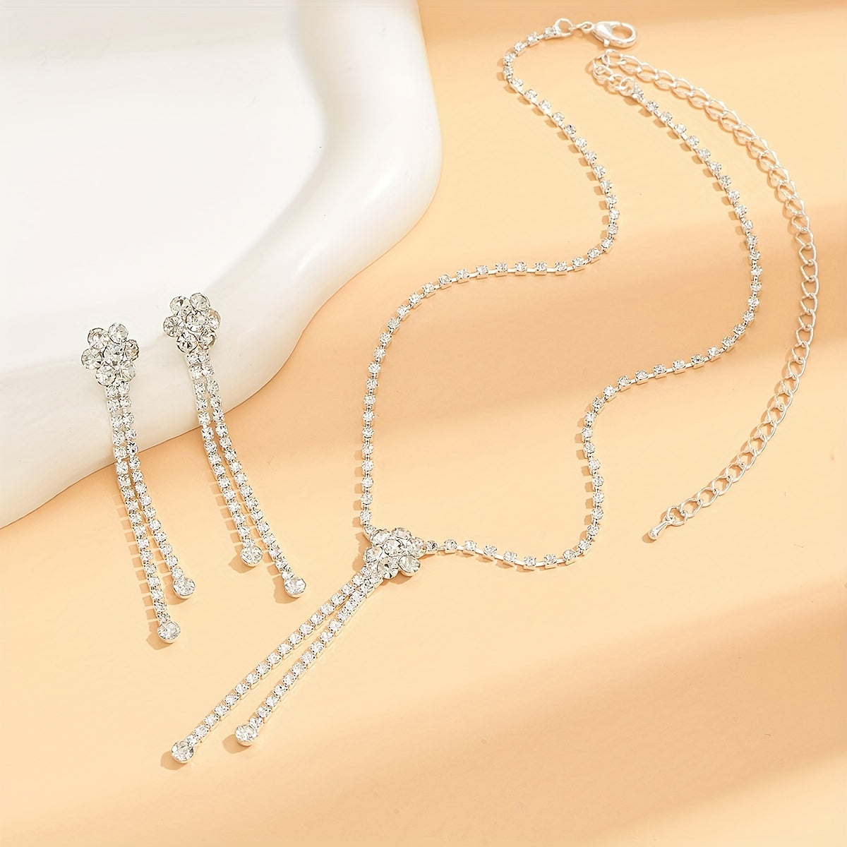 Elegant Plum Blossom Tassel Jewelry Set - Necklace and Earrings for Women
