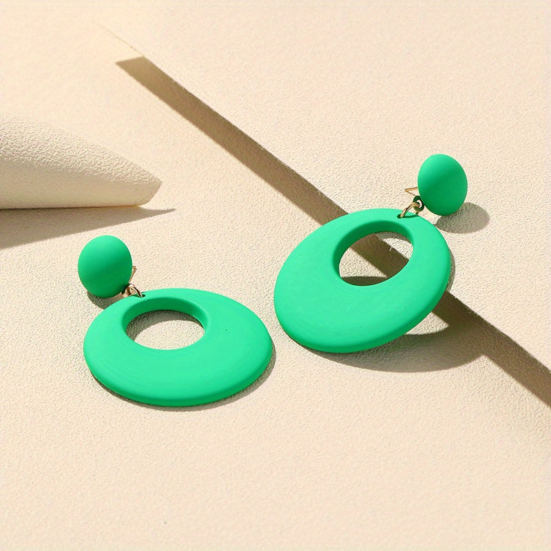 Hollow Circle Design Macaroon Color Dangle Earrings Cute Minimalist Style Acrylic Jewelry Delicate Female Gift