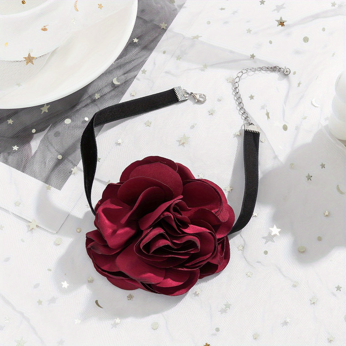 Vintage French 3D Flower Velvet Design Necklace Holiday Party Banquet Accessories For Women Vacation Favors