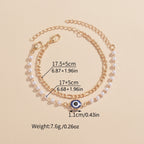 2pcs Devil's Eye Alloy Double Layer Faux Pearl Bracelet For Women Girls Gift