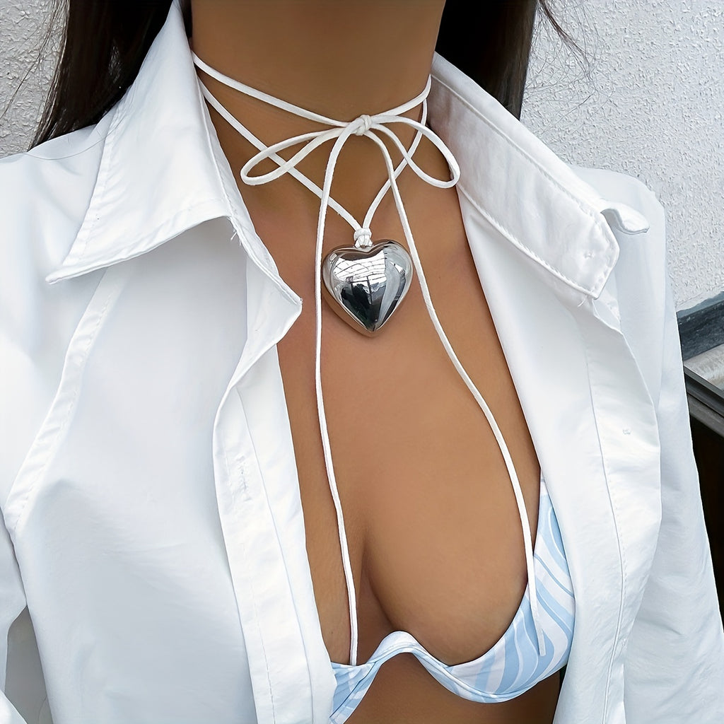 Personality Large Heart-Shaped Pendant With Velvet Rope Adjustable Necklace, Women's Party Favors