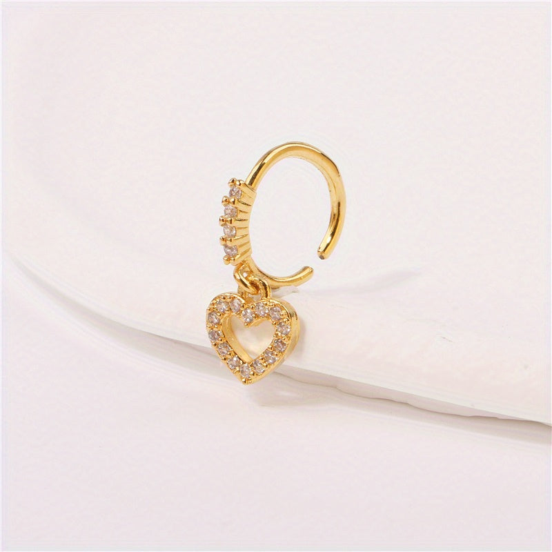 Hollow Love Heart Pendant Nose Stud Ring Inlaid Shiny Zircon For Women Body Piercing Jewelry
