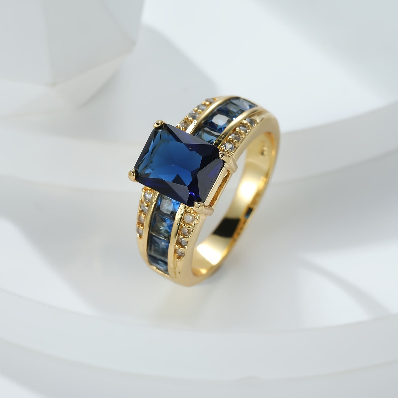 Gorgeous 18K Gold Plated Sapphire Blue Zircon Eternity Ring - Perfect for Your Special Day!