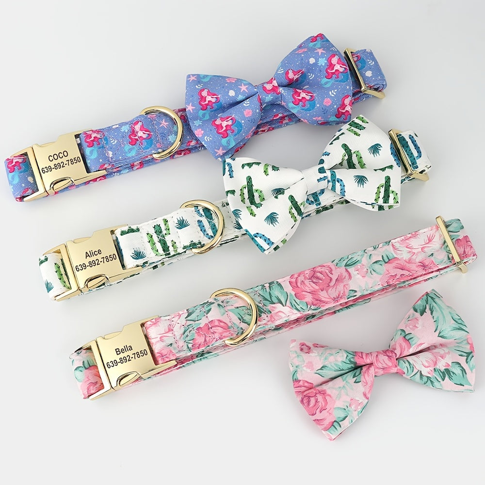 Personalized Dog ID Collar With Nylon Flower, Engraved Dog Collars With Anti-lost Cute Bowknot For Small Large Dogs