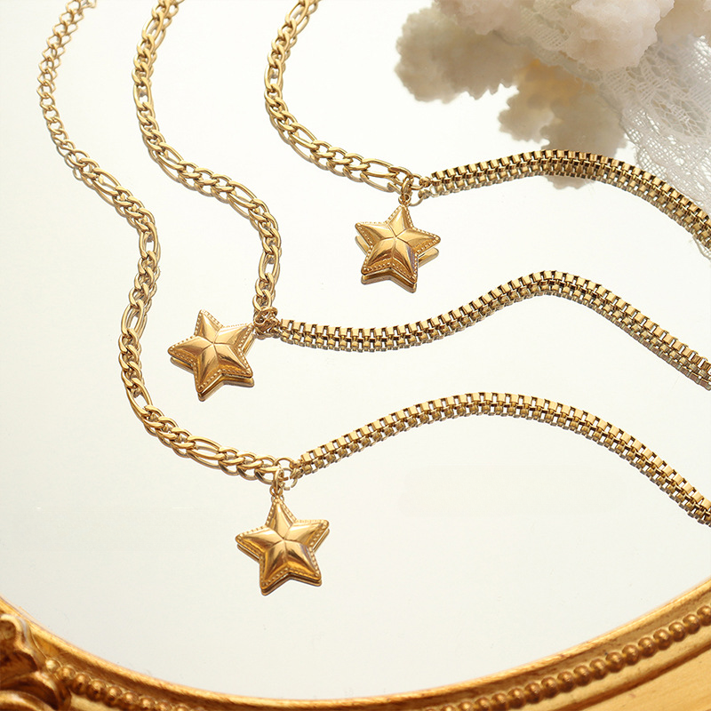 Star Double Chain 18K Titanium Steel Gold Plated Bracelet