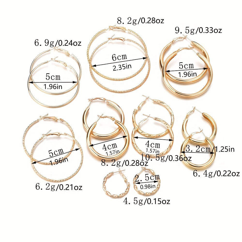 Threaded Hoop Earrings, Alloy Punk Metal Minimal Style Multi Sizes Hoop Earrings, 3 Colors, Women Earring Jewelry Gifts
