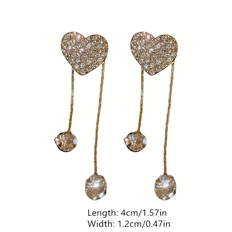 Unleash Your Personality with our Asymmetric Full Zircon Heart Shaped Tassel Earrings for Women and Girls